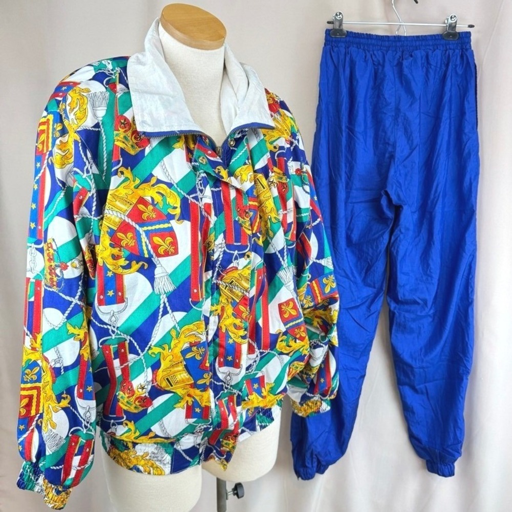 Vintage 90s WESTBOUND SPORT Womens Tracksuit Set|M|Baroque Print Windbreaker